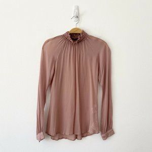 Reformation Semi Sheer High Smocked Turtleneck Top
